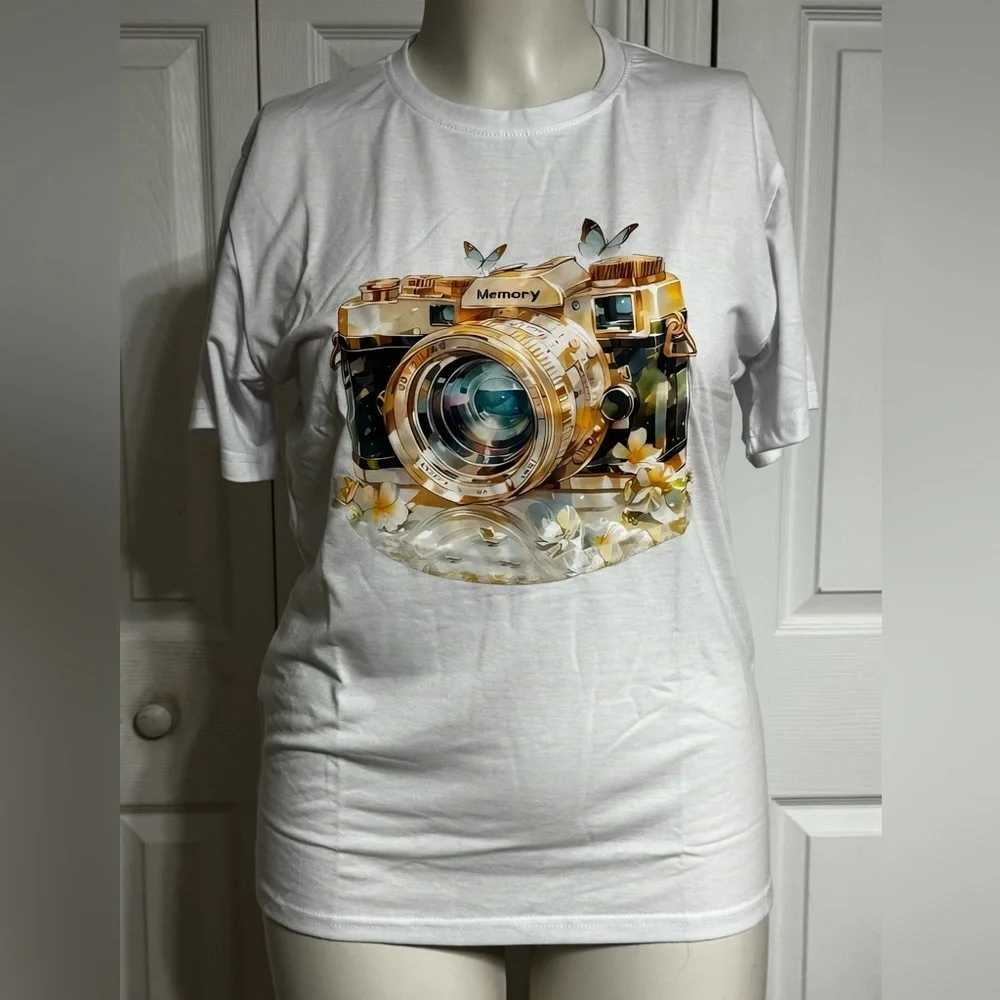 Vintage Camera Graphic T-shirt, Graphic DTF Tee Customized Tee White Size M NWOT - Picture 4 of 7